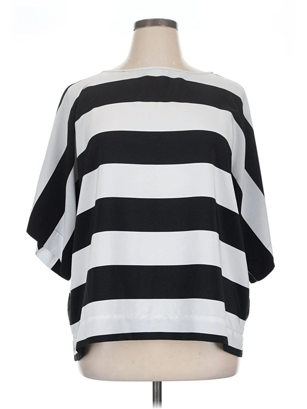 Chico's XL Black and White Striped 3/4 Sleeve Boat line Blouse